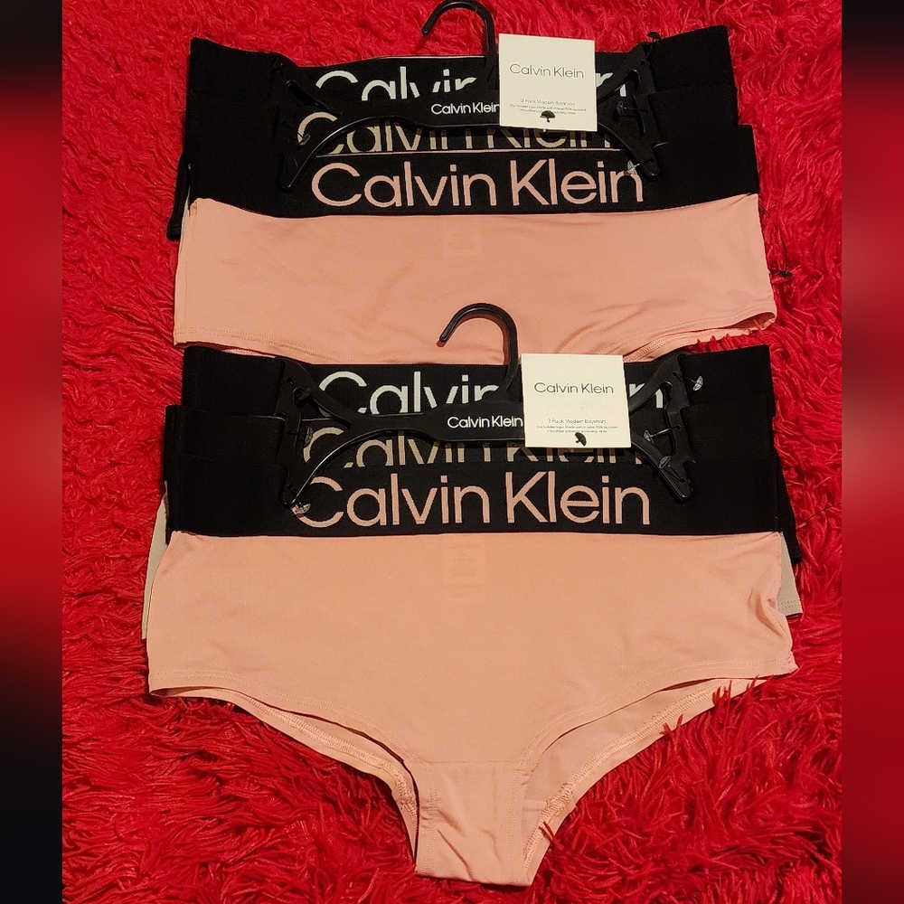 Calvin Klein 6pc Boyshort Panties Bundle NWT Size M Black PinkLogo Waistband